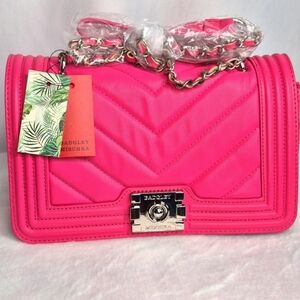 NWT Badgley Mischka Vibrant Pink Quilted Chain Bag